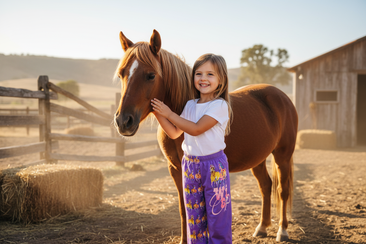 Kids Lounge Pants Colorful Running Horse Repeat Print