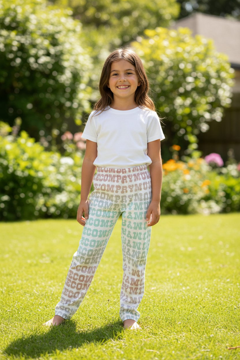 Kids Lounge Pants — Gradient All-Over Typographic Print