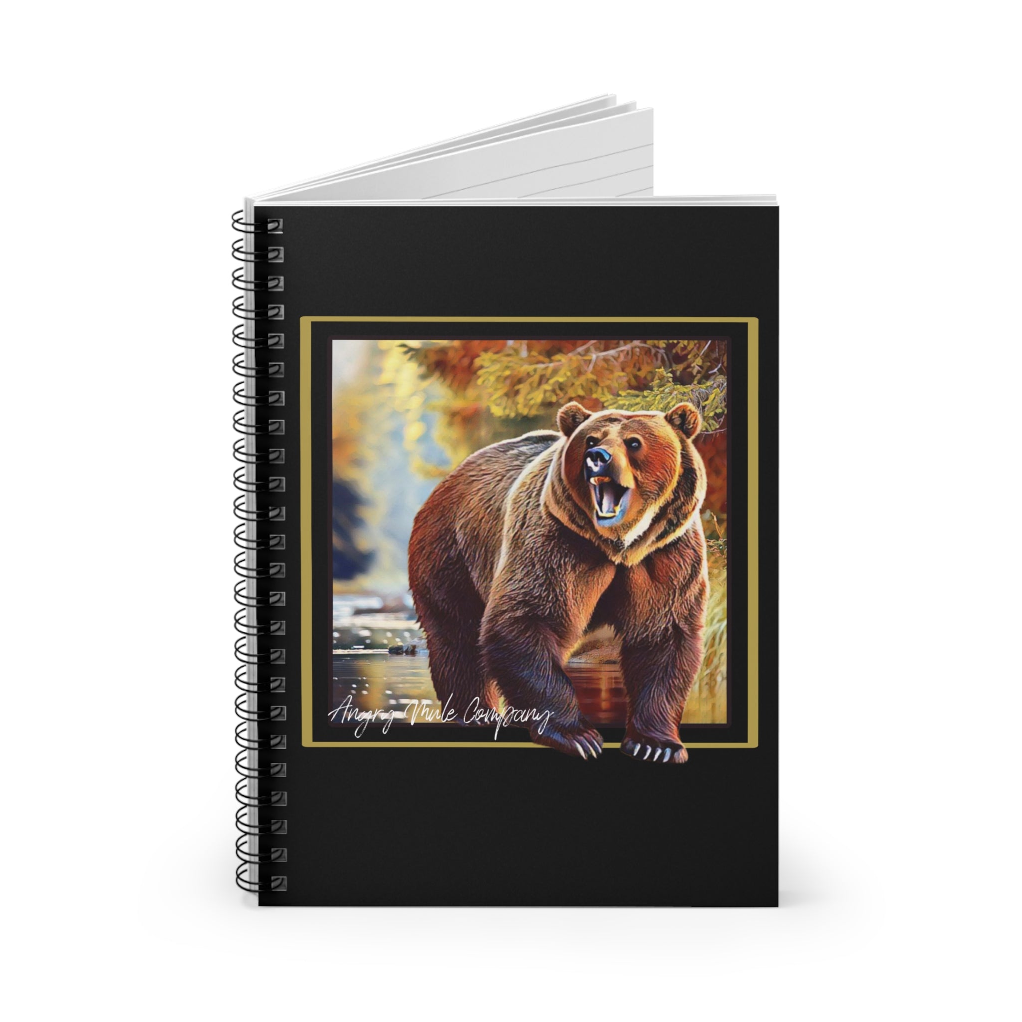Bear Illustration Spiral Notebook — Roaring Brown Bear Artwork Ruled Journal