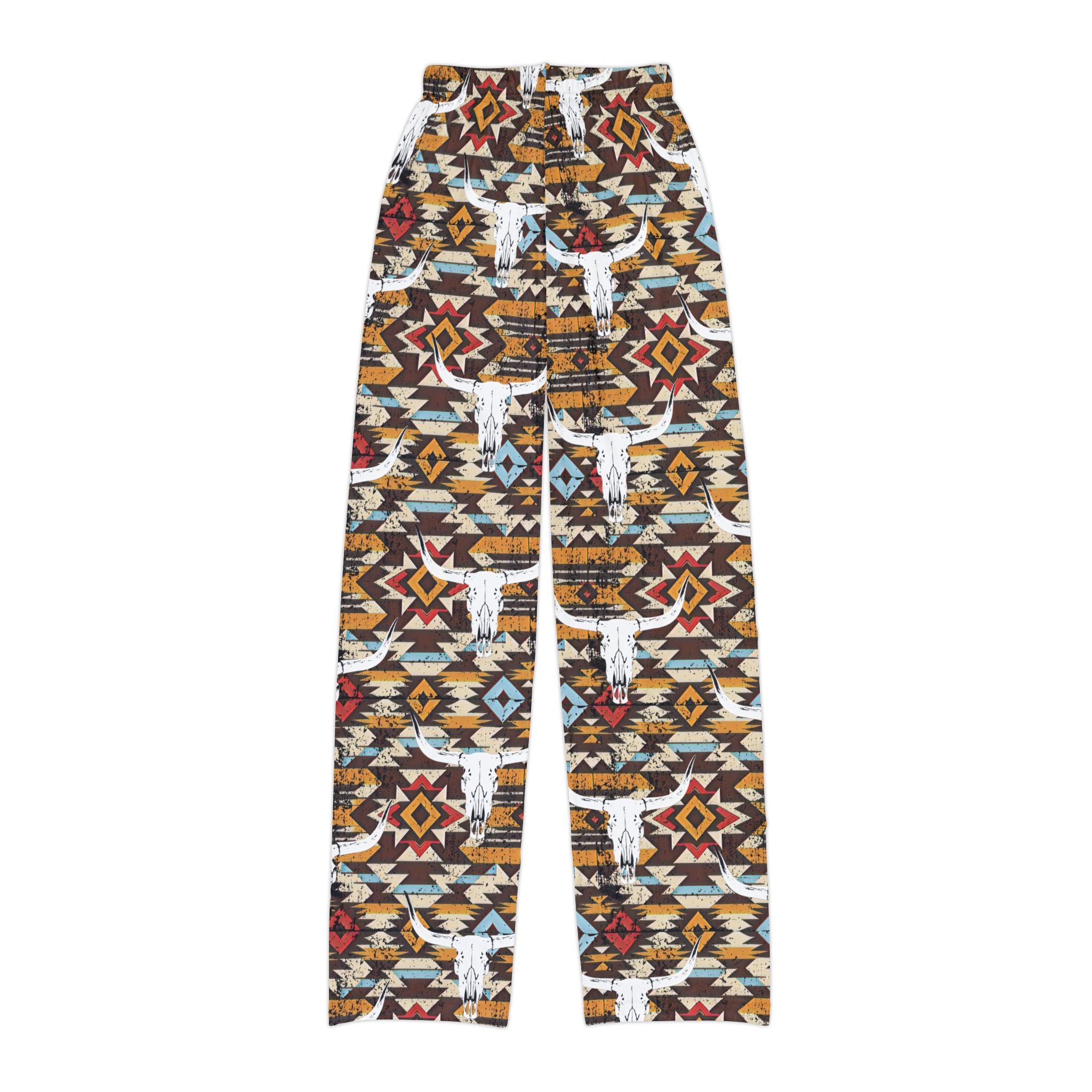 Southwestern Cattle Kids Lounge Pants – Rustic Aztec Ranch Print