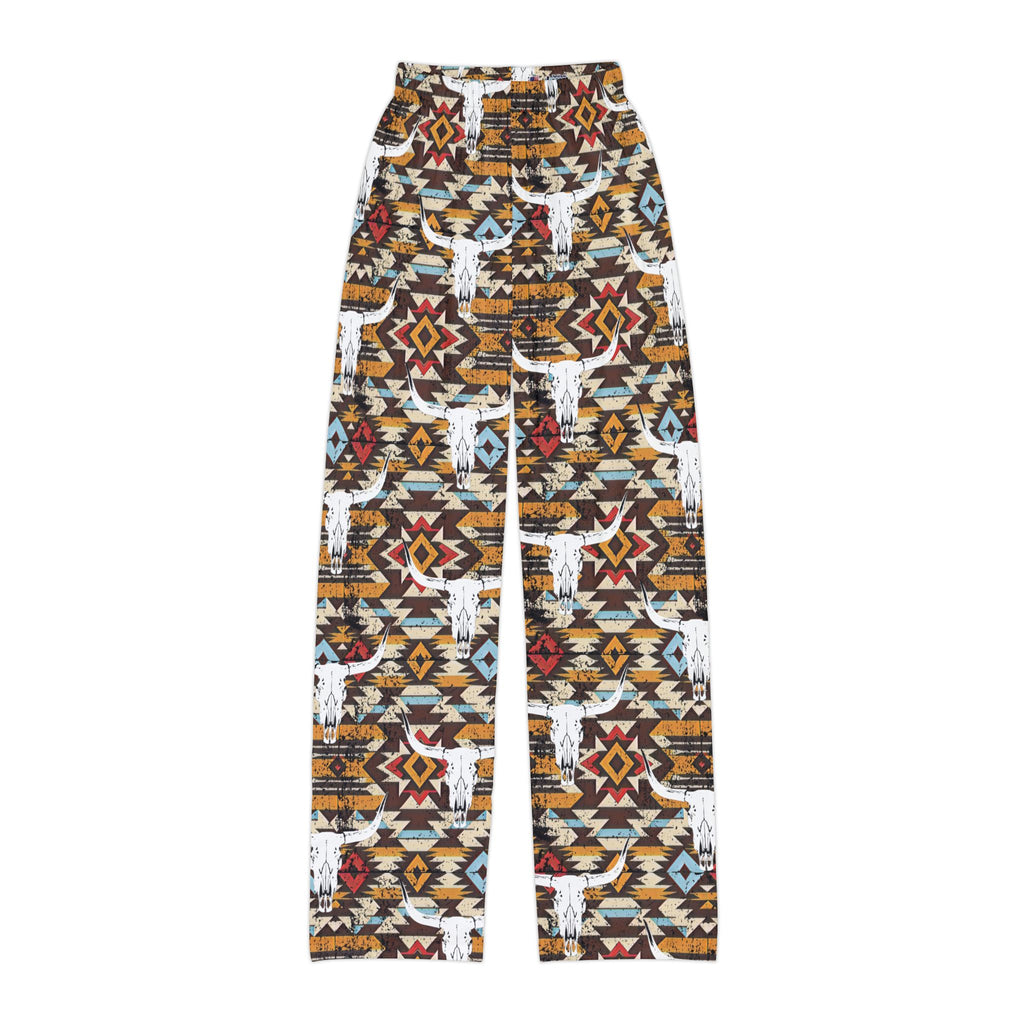 Southwestern Cattle Kids Lounge Pants – Rustic Aztec Ranch Print