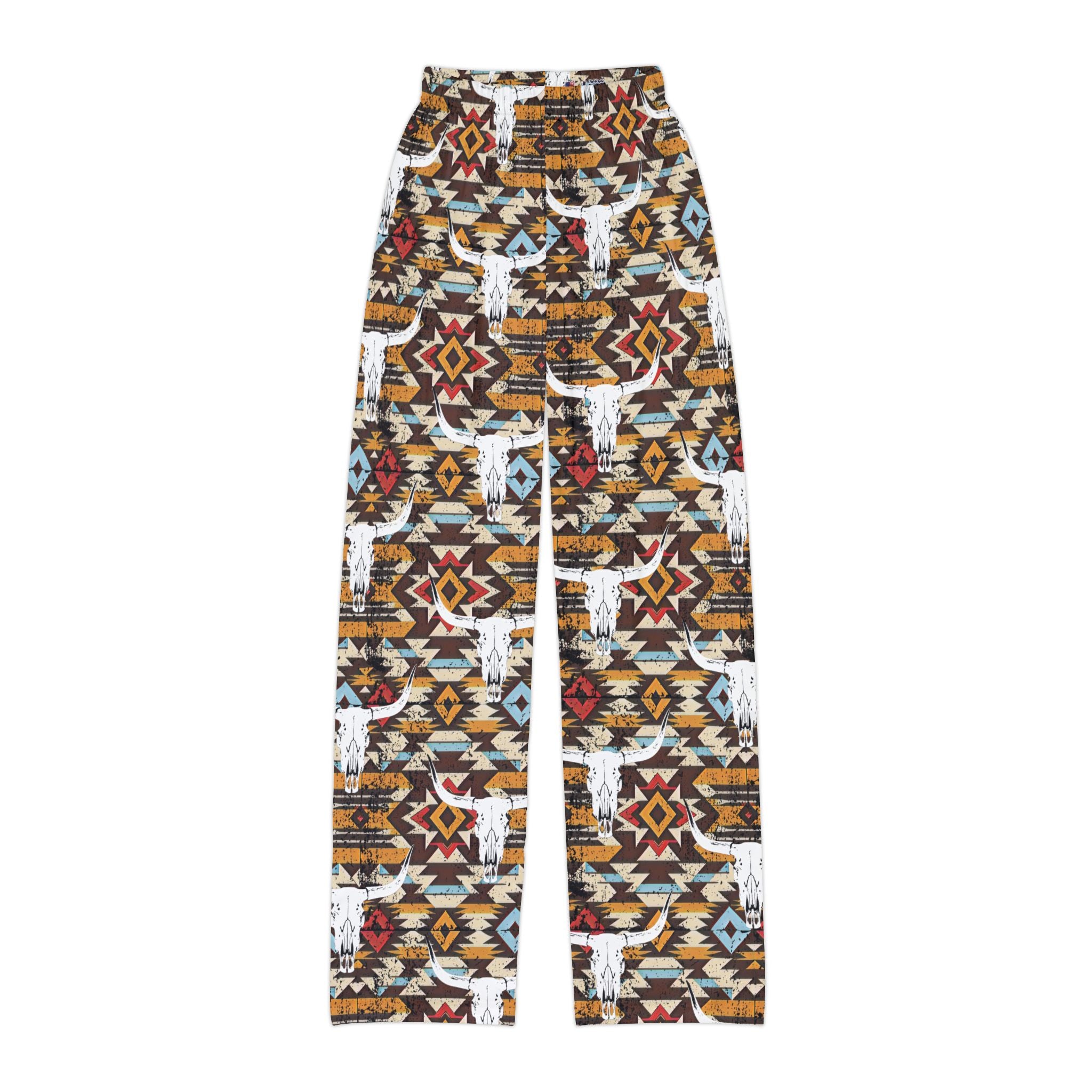Southwestern Cattle Kids Lounge Pants – Rustic Aztec Ranch Print