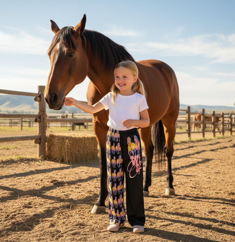 Kids Lounge Pants — Colorful Running Horse Repeat Print