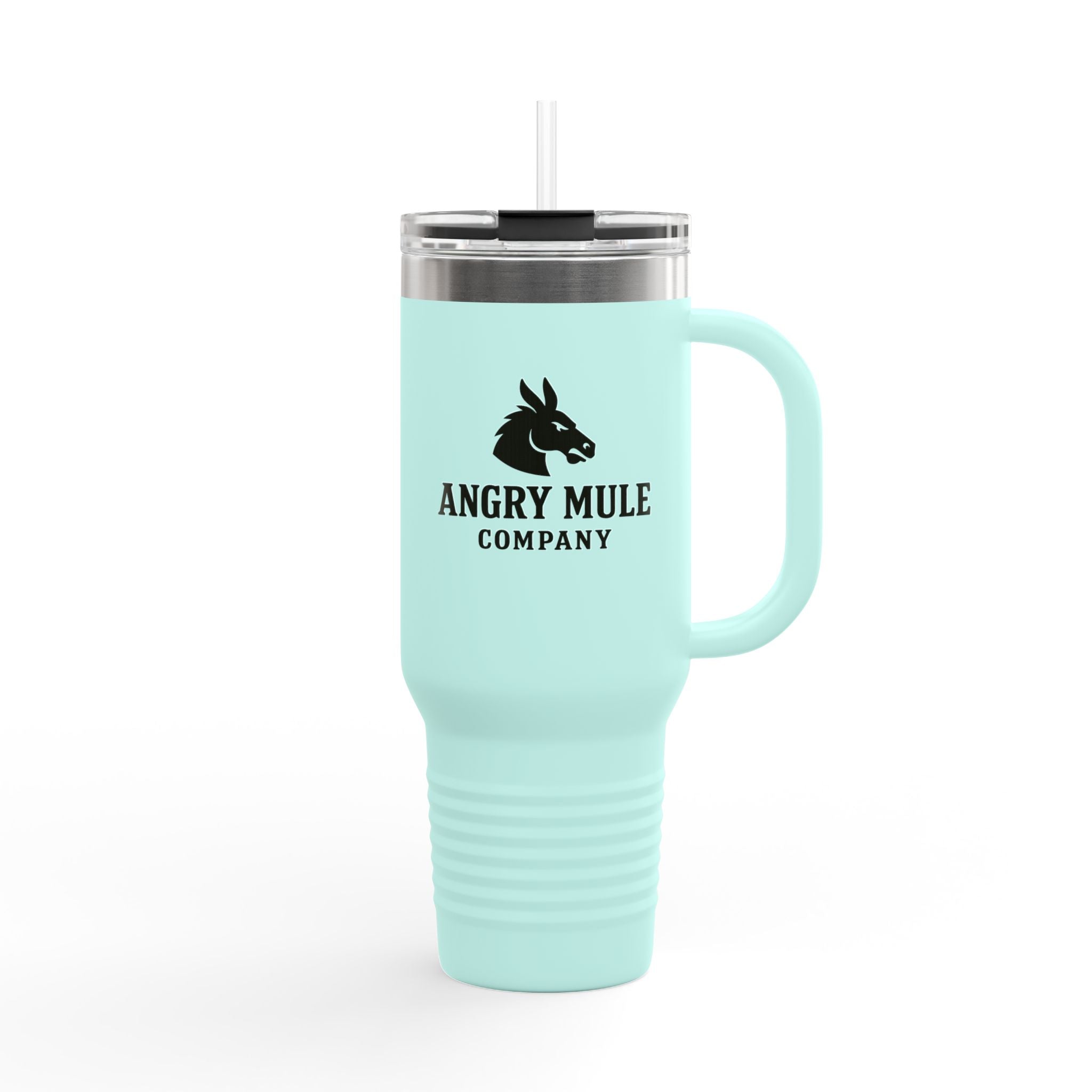 Angry Mule 40oz Insulated Travel Mug — Large Stainless Steel Tumbler with Straw & Handle