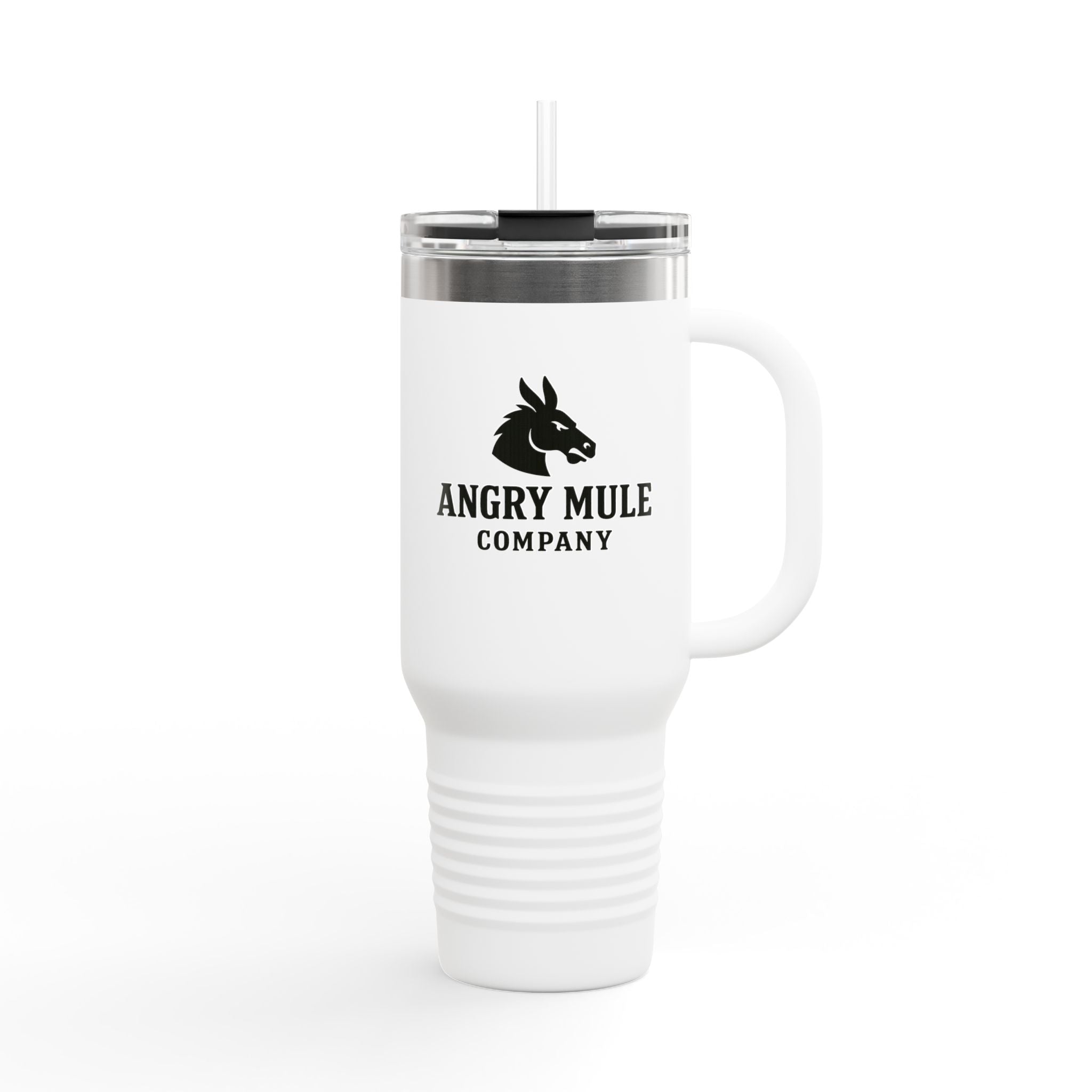 Angry Mule 40oz Insulated Travel Mug — Large Stainless Steel Tumbler with Straw & Handle