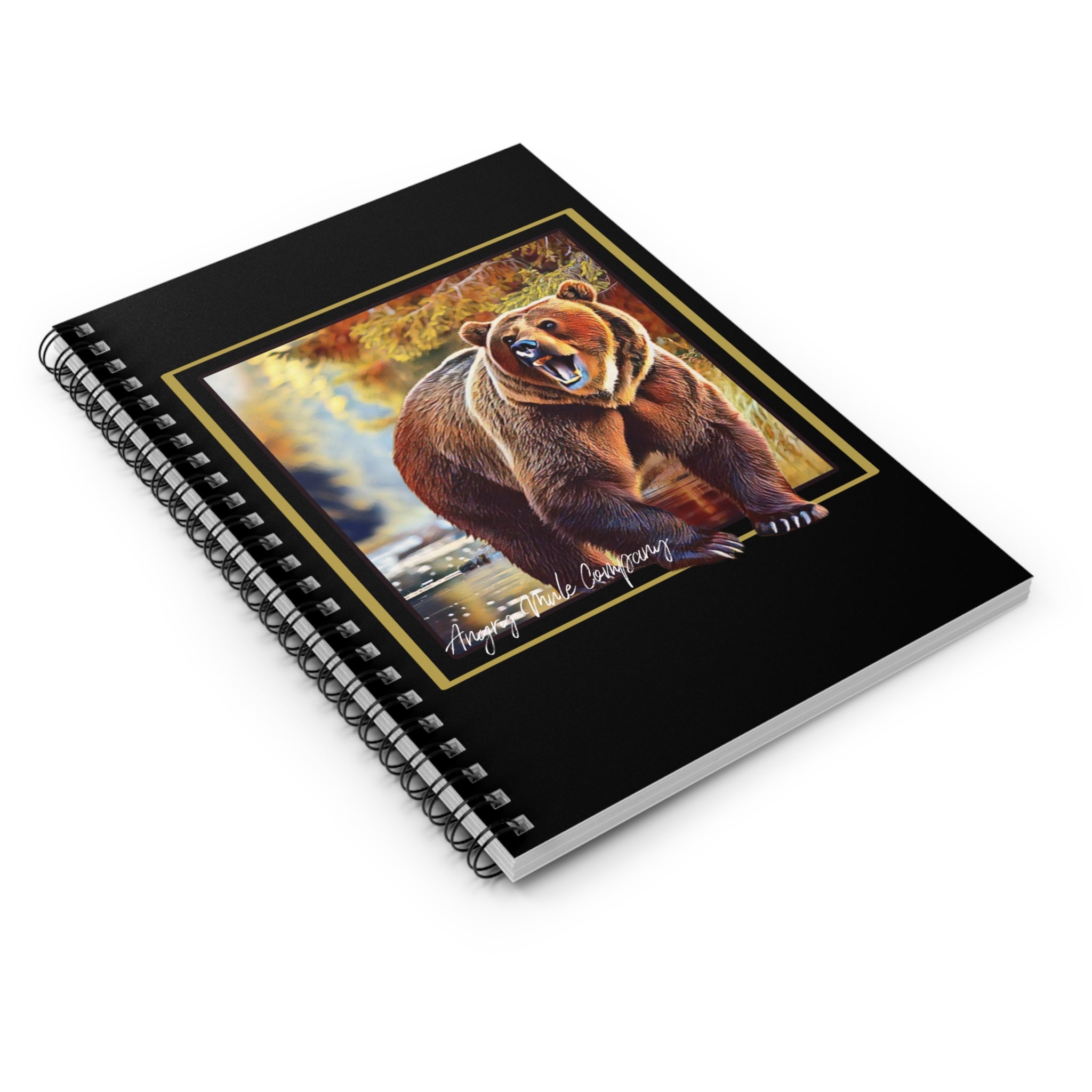 Bear Illustration Spiral Notebook — Roaring Brown Bear Artwork Ruled Journal