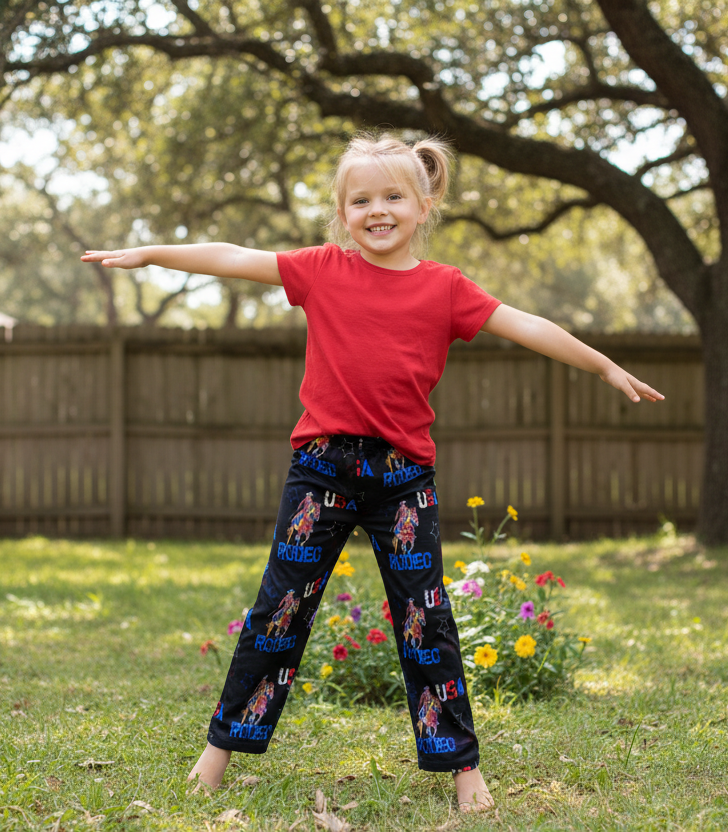 USA Rodeo Kids Lounge Pants - Patriotic Western Cowgirl Print
